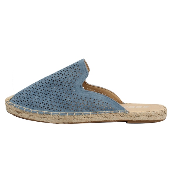 Blue Perforated Crochet  Slip On Flat Sandal - Picture 2 of 6
